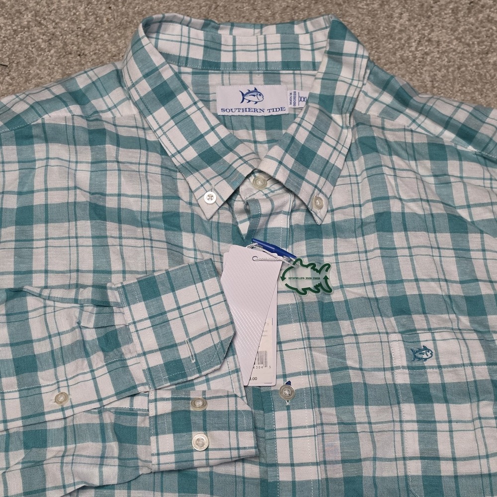 Southern Tide XXL Hemp Beach Flannel Green Plaid LS Shirt Reid Sport 9711 NEW